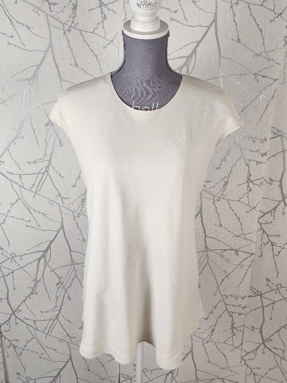 Contemporaine White Ivory 100% Silk Cap Sleeve Top